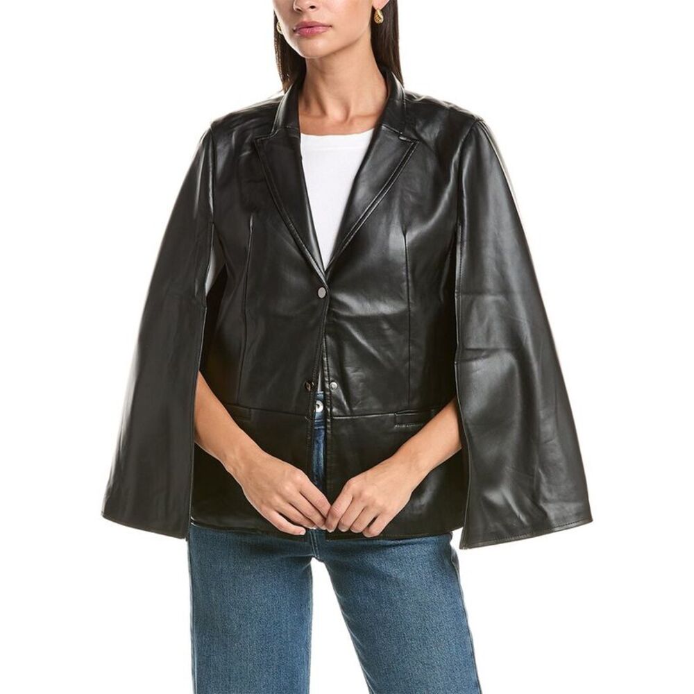 La Fiorentina Womens  Faux Leather Cape, Black